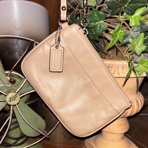 COACH Madison Leather Wristlet with Front Pocket – Camel/Tan COA